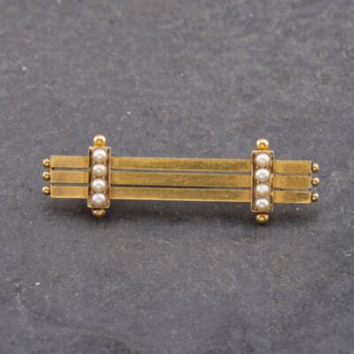 Pre-Owned Vintage Yellow Gold Seed Pearl Triple Bar Brooch 41131152