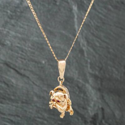 Pre-Owned 9ct Yellow Gold Cubic Zirconia Bulldog Pendant & 22 Inch Curb Chain 41141425