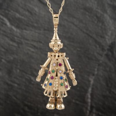 Pre-Owned 9ct Yellow Gold Multi Stone Large Clown Pendant & 26 Inch Curb Chain 41142255