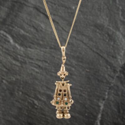 Pre-Owned 9ct Yellow Gold Multi Stone Clown Pendant & 18 Inch Curb Chain 41142296