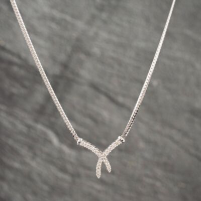 Pre-Owned 9ct White Gold 0.50ct Brilliant Cut Diamond Crossover Pendant & 16 Inch Herringbone Chain 41142413