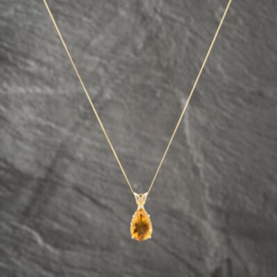 Pre-Owned 14ct Yellow Gold Citrine Pear Shape Pendant & 18 Inch Curb Chain 41142471
