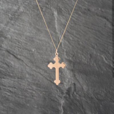 Pre-Owned 9ct Rose Gold Cross Pendant & 18 Inch Curb Chain 41142485