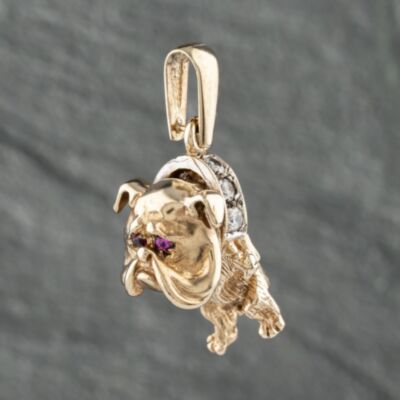 Pre-Owned 9ct Yellow Gold Cubic Zirconia & Ruby Bull Dog Loose Pendant 41142492