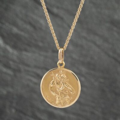 Pre-Owned 9ct Yellow Gold St Christopher Pendant & 18 Inch Foxtail Chain 41142500