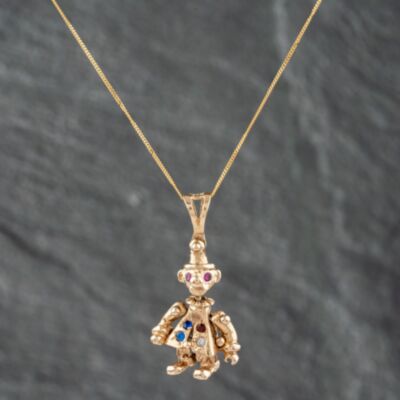 Pre-Owned 9ct Yellow Gold Multi Stone & Clown Gemstone Pendant & 18 Inch Curb Chain 41142510