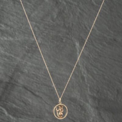 Pre-Owned 9ct Yellow Gold Cut Out St Christopher Pendant & 18 Inch Prince Of Wales Chain 41142551