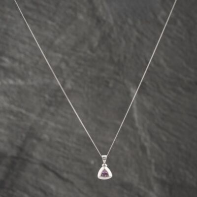 Pre-Owned 9ct White Gold Pink Topaz Triangle Pendant & 18 Inch Curb Chain 41142586