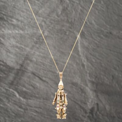Pre-Owned 9ct Yellow Gold Multi Stone Articulating Clown Pendant & 18 Inch Curb Chain 41142602