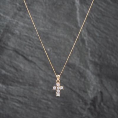 Pre-Owned Yellow Gold Cubic Zirconia Set Cross Pendant & 18 Inch Curb Chain 41142616