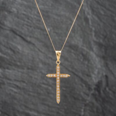 Pre-Owned 18ct Yellow Gold 0.38ct Diamond Set Cross Pendant & 18 Inch Curb Chain 41142645