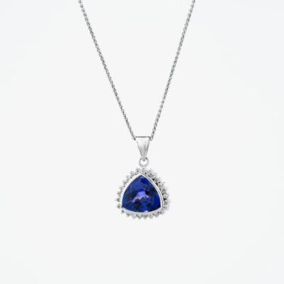 Pre-Owned 18ct White Gold Tanzanite & Diamond Triangle Cluster Pendant & 16 Inch Foxtail Chain 41142685