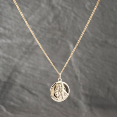 Pre-Owned 9ct Yellow Gold Round St Christopher Pendant & 20 Inch Curb Chain 41142687