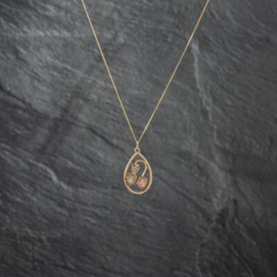 Pre-Owned 9ct Three Colour Gold Pear Shaped Black Hills Vine Pendant & 18 Inch Curb Chain 41142729