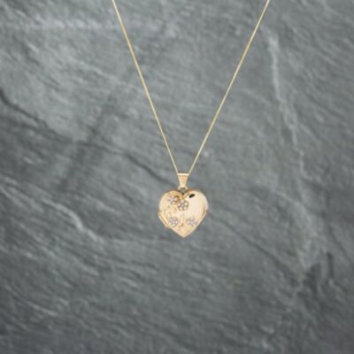 Pre-Owned 9ct Two Colour Gold Heart Flower Pattern Locket Pendant & 18 Inch Curb Chain 41142748