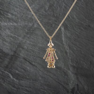 Pre-Owned 9ct Yellow Gold Cubic Zirconia Clown Gemstone Pendant & 20 Inch Belcher Chain 41142807