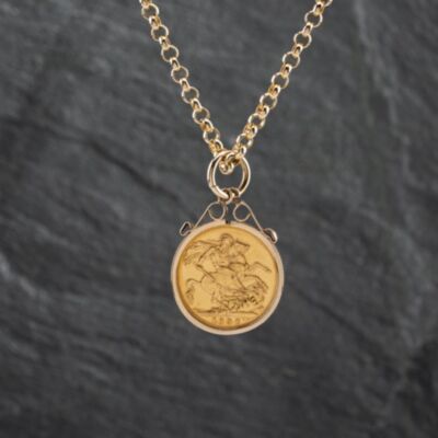 Pre-Owned Yellow Gold 1897 Queen Victoria Full Sovereign Pendant & 32 Inch Belcher Chain 41142816