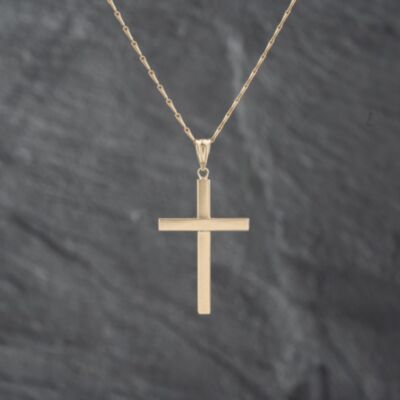 Pre-Owned 9ct Yellow Gold Plain Cross Pendant & 16 Inch Hayseed Chain 41142835