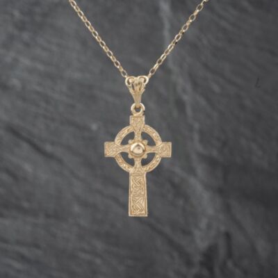 Pre-Owned 9ct Yellow Gold Celtic Cross Pendant & 20 Inch Belcher Chain 41142841
