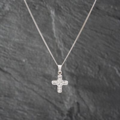 Pre-Owned 18ct White Gold Brilliant Cut Diamond Chunky Cross Pendant & 18 Inch Curb Chain 41142861