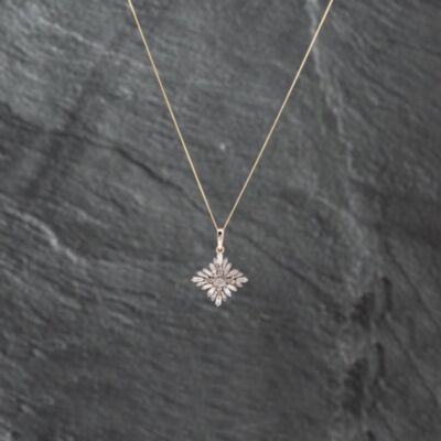 Pre-Owned 9ct Two Colour Gold Diamond Claw Set Mixed Cut Spray Cluster Pendant & 18 Inch Curb Chain 41142909