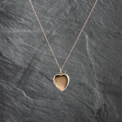 Pre-Owned 9ct Yellow Gold Brushed Effect Heart Locket Pendant & 16 Inch Trace Chain 41142924
