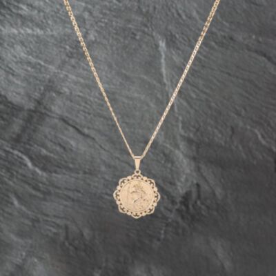 Pre-Owned 9ct Yellow Gold Ornate Edged St Christopher Pendant & 18 Inch Anchor Chain 41142928