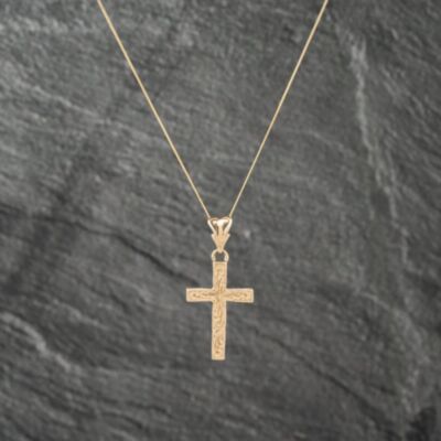 Pre-Owned 9ct Yellow Gold Engraved Cross Pendant & 18 Inch Curb Chain 41142983