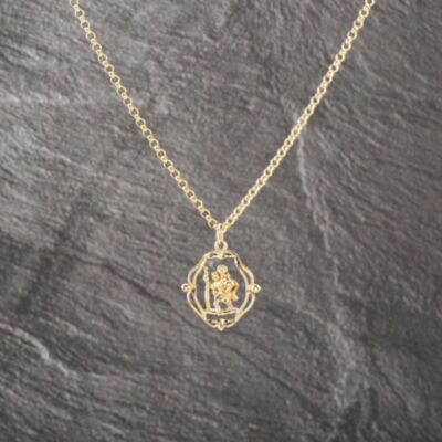 Pre-Owned 9ct Yellow Gold Openwork St Christopher Pendant & 20 Inch Belcher Chain 41143003
