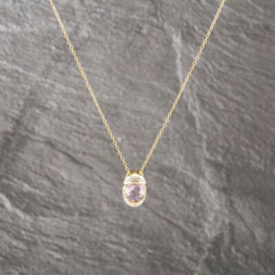 Pre-Owned 9ct Yellow Gold Amethyst & 0.01ct Diamond Set Pendant & 16 Inch Trace Chain 41143009
