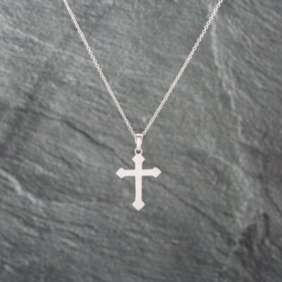 Pre-Owned 9ct White Gold Plain Cross Pendant & 16 Inch Trace Chain 41143040