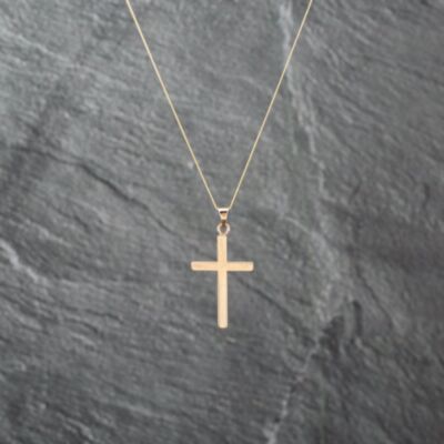 Pre-Owned 9ct Yellow Gold Plain Cross Pendant & 18 Inch Curb Chain 41143042