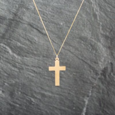 Pre-Owned 9ct Yellow Gold Plain Cross Pendant & 18 Inch Curb Chain 41143044