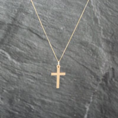 Pre-Owned 9ct Yellow Gold Plain Cross Pendant & 18 Inch Curb Chain 41143046