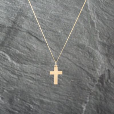 Pre-Owned 9ct Yellow Gold Plain Cross Pendant & 18 Inch Curb Chain 41143047