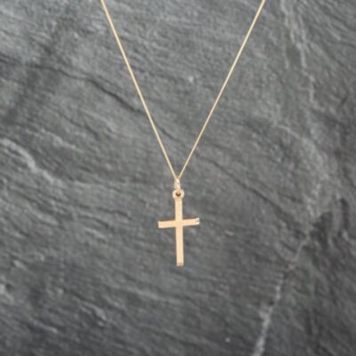 Pre-Owned 9ct Yellow Gold Plain Cross Pendant & 18 Inch Curb Chain 41143048