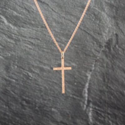 Pre-Owned 9ct Rose Gold Engraved Cross Pendant & 18 Inch Curb Chain 41143050
