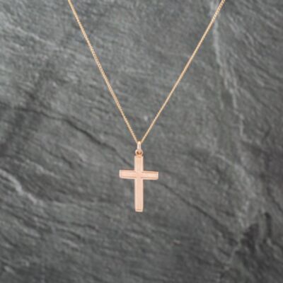 Pre-Owned 9ct Rose Gold Cross Pendant & 18 Inch Curb Chain 41143061