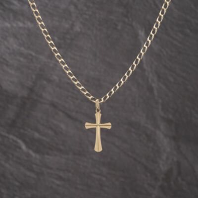 Pre-Owned 9ct Yellow Gold Cross Pendant & 19 Inch Curb Chain 41143083
