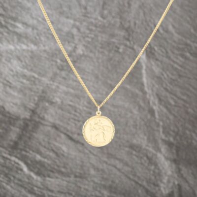 Pre-Owned 9ct Yellow Gold Round St Christopher Pendant & 18 Inch Curb Chain 41143096