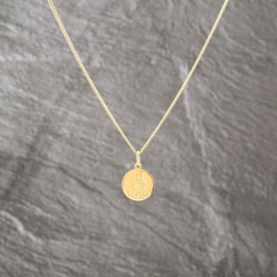 Pre-Owned 9ct Yellow Gold Round St Christopher Pendant & 18 Inch Curb Chain 41143097