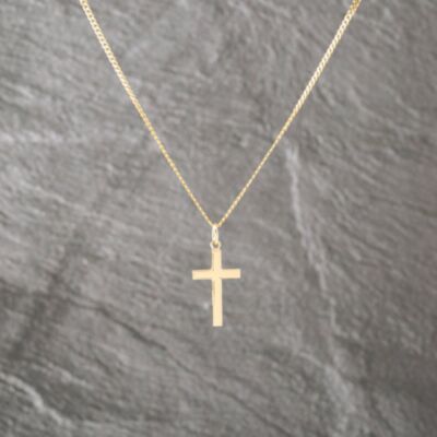 Pre-Owned 9ct Yellow Gold Plain Cross Pendant & 20 Inch Curb Chain 41143103
