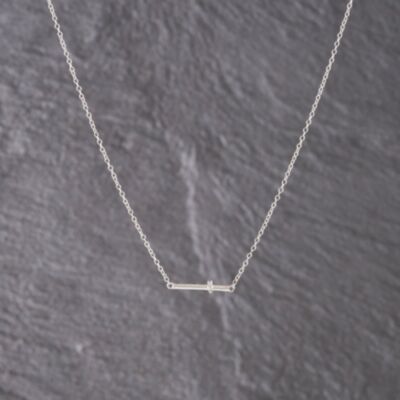 Pre-Owned White Gold Diamond Dainty Cross Choker Pendant & 15-17 Inch Trace Chain 41143166