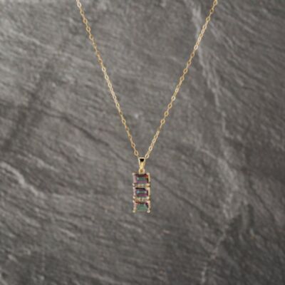 Pre-Owned Yellow Gold Mystic Topaz & 0.03ct Diamond Set Pendant & 18 Inch Trace Chain 41143175