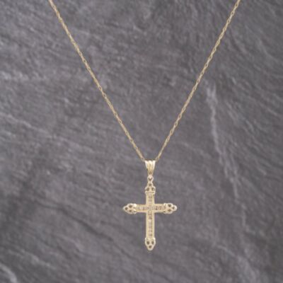 Pre-Owned 9ct Yellow Gold 0.25ct Diamond Set Cross Pendant & 20 Inch Prince Of Wales Chain 41143188