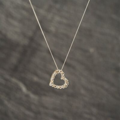 Pre-Owned 9ct Two Colour Gold 0.13ct Brilliant Cut Diamond Heart Slider Pendant & 18 Inch Curb Chain 41143226