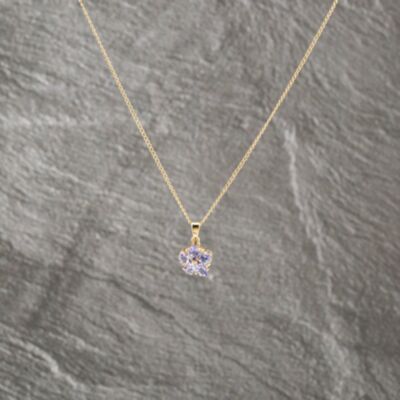 Pre-Owned 9ct Yellow Gold Tanzanite & 0.01ct Diamond Pendant & 20 Inch Curb Chain 41143228