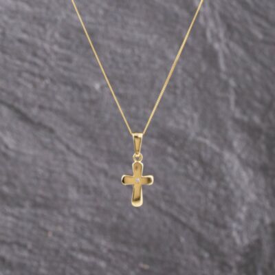 Pre-Owned Yellow Gold Cubic Zirconia Set Cross Pendant & 18 Inch Curb Chain 41143240