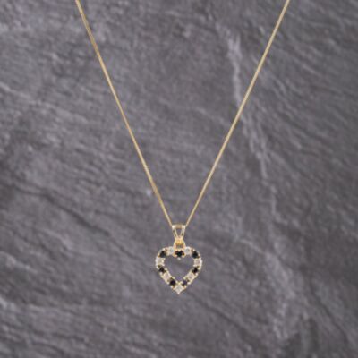 Pre-Owned 9ct Yellow Gold Sapphire & Cubic Zirconia Heart Pendant & 18 Inch Curb Chain 41143246