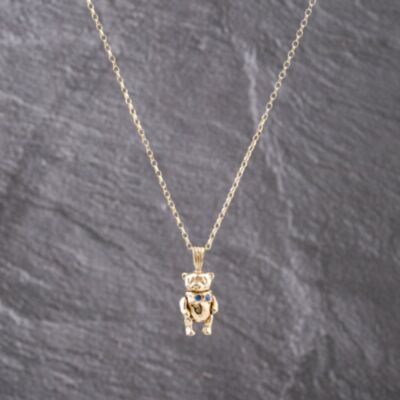 Pre-Owned 9ct Yellow Gold Cubic Zirconia Set Moveable Teddy Bear Pendant & 17 Inch Belcher Chain 41143248
